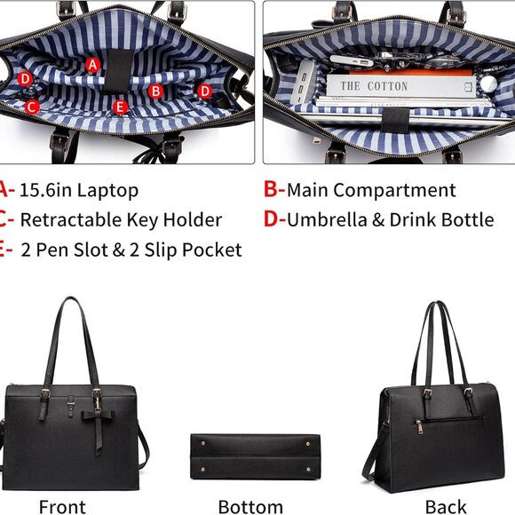 4pc Sets Laptop Bag for Women Large Leather Laptop Briefcase with USB Charging P - Picture 2 of 6